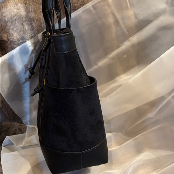 Veronica Beard Goody Suede & Leather 2 Way Bucket Satchel Crossbody Black Bag - Picture 11 of 16